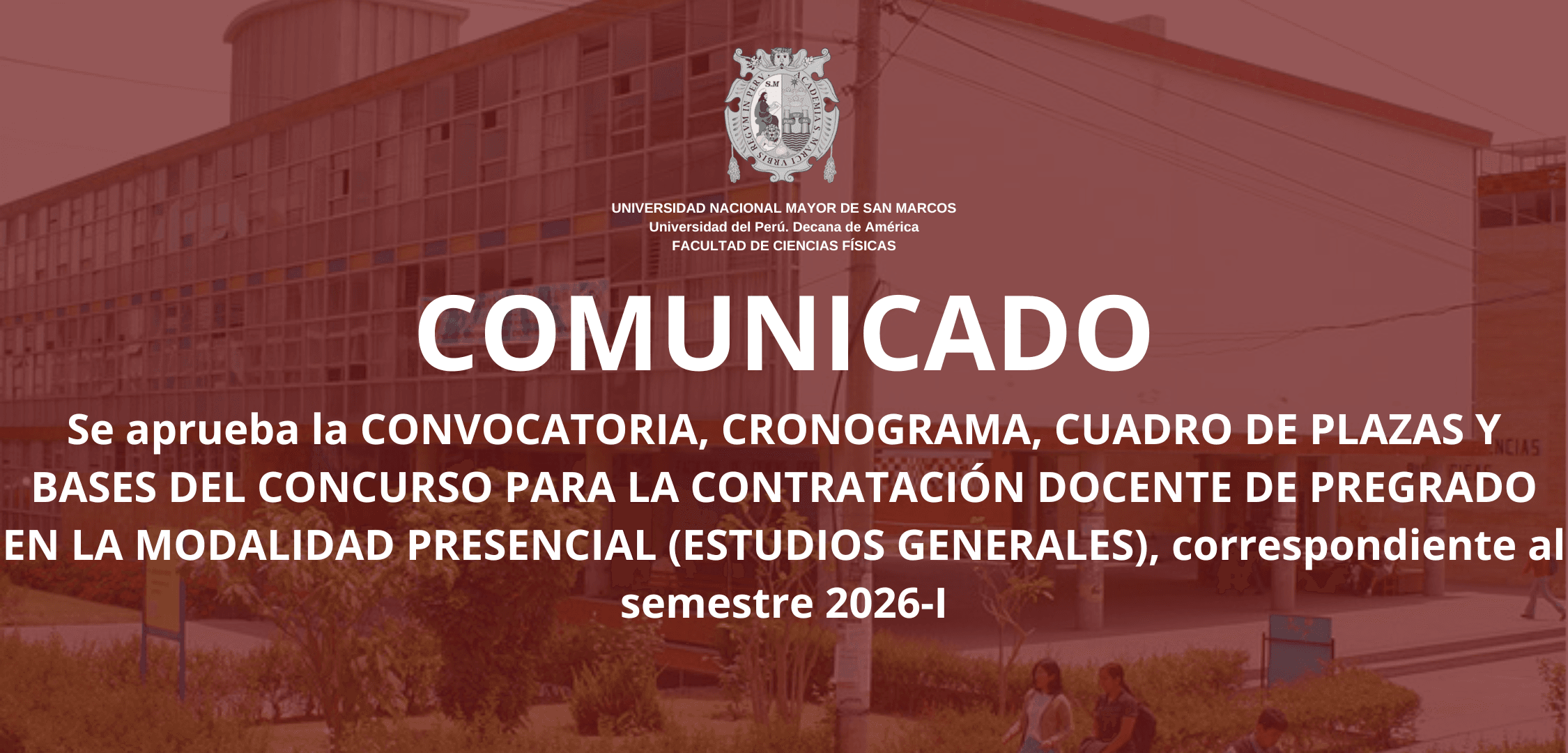 CONCURSO PARA LA CONTRATACIÓN DOCENTE DE PREGRADO EN LA MODALIDAD PRESENCIAL (ESTUDIOS GENERALES), correspondiente al semestre 2026-I