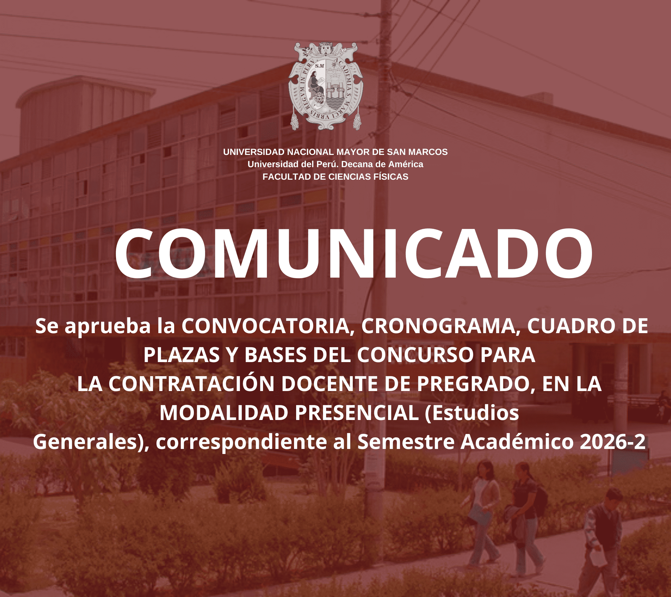 CONCURSO PARA LA CONTRATACIÓN DOCENTE DE PREGRADO, EN LA MODALIDAD PRESENCIAL (ESTUDIOS GENERALES), CORRESPONDIENTE AL SEMESTRE 2026-2